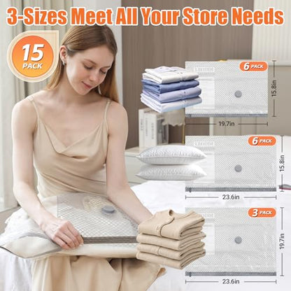 Vacuum Storage Bags for Travel with Cordless Electric Pump, 15 Pack - size: 15 Combo Travel Size