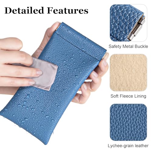 RayLove 3 Pack Leather Eyeglasses Cases PU Soft Sunglasses Pouch Squeeze Top Portable Glasses Cases for Men Women