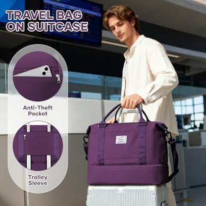 Travel Duffel Weekender Bag Women Tote Carry On Bags With Shoe Compartment - color: E20-DeepPurple, size: Large