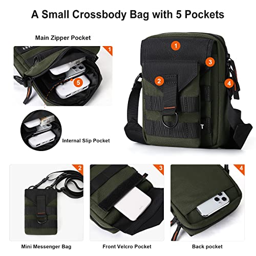 Small Crossbody Bag for Men, Mini Messenger Bag Shoulder Bag for Phone Passport - color: M-green