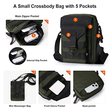 Small Crossbody Bag for Men, Mini Messenger Bag Shoulder Bag for Phone Passport - color: M-green
