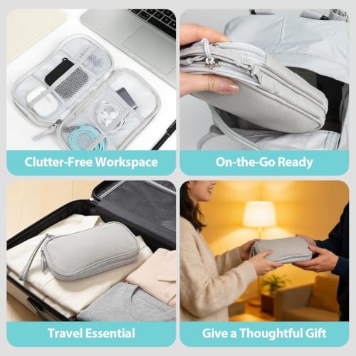 Travel Electronics Organizer, Double Layer Cable Bag, Light Gray - color: Light Gray, size: Medium