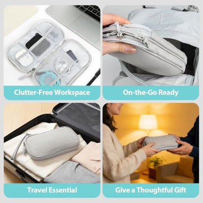 Travel Electronics Organizer, Double Layer Cable Bag, Light Gray - color: Light Gray, size: Medium