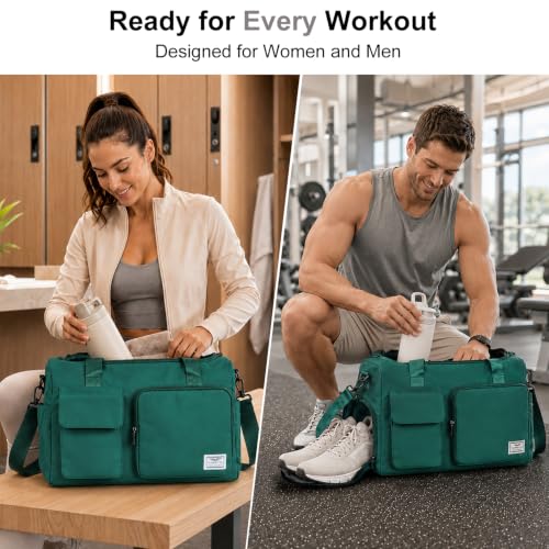 FIORETTO Women's Gym Duffle Bag with Shoes Compartment, 30L Capacity, Ideal for Travel, Gym, Sports, Duffel, Weekender - color: Turquoise, style: Gym Bag