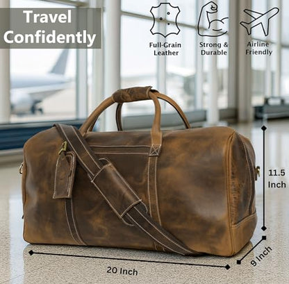 Handmade Leather Travel Duffel Bag - Airplane Underseat Carry On Bags by Rustic Town - color: Brown