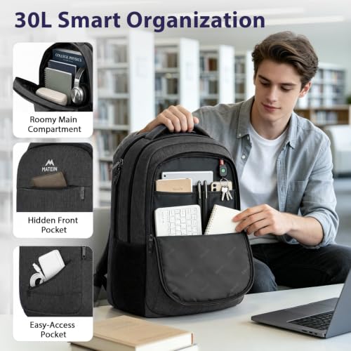 MATEIN Large Work Laptop Backpack, Computer College Commuter Bag 17 Inch - color: Black, size: 17 Inch
