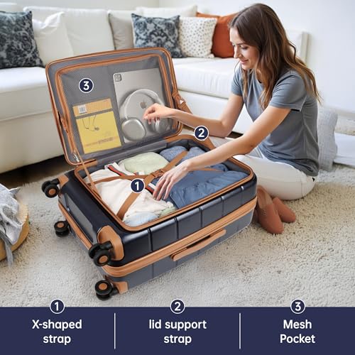 24'' Luggage,Hardside Suitcase w/Spinner Wheels,TSA LOCK - color: Blue, size: 24" Mid-Checked