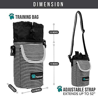 PetAmi Dog Treat Pouch, Large Hands-Free Training Bag, Stripe Black - color: Black