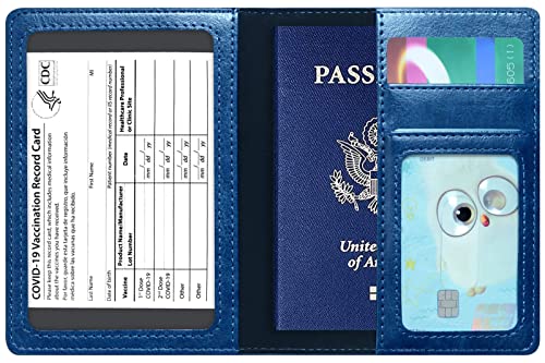 Passport Holder Wallet Cover Case RFID Blocking Slot Travel Accessories - color: Navy Blue