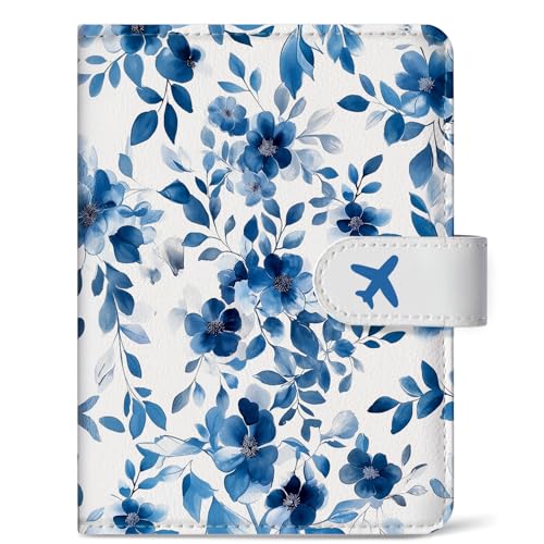 Passport Holder for Travel, RFID Blocking Wallet with Magnetic Closure - color: B-BlueFloral