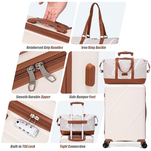 CONCEPTEN Luggage Sets 5 Piece, Hardside Spinner Suitcases with Wheels, Lightweight Carry On Luggage Set with TSA Lock, 20in 24in 28in ABS Hardshell Travel Set, White - color: White, size: 5PCS