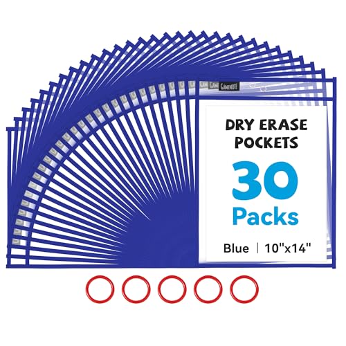 GAMENOTE 30 Pack Dry Erase Pockets, 10x14 Reusable Sleeves, Blue - color: Blue, size: 30 Pack