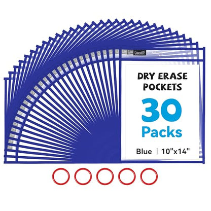 GAMENOTE 30 Pack Dry Erase Pockets, 10x14 Reusable Sleeves, Blue - color: Blue, size: 30 Pack