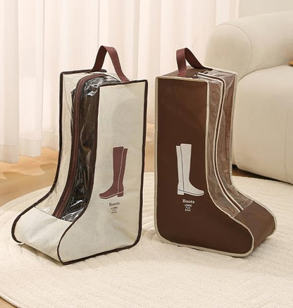 Rikyo 2 Set Beige Boot Bags with Clear Window, 11x19 Inch,Portable - color: Beige-Tall