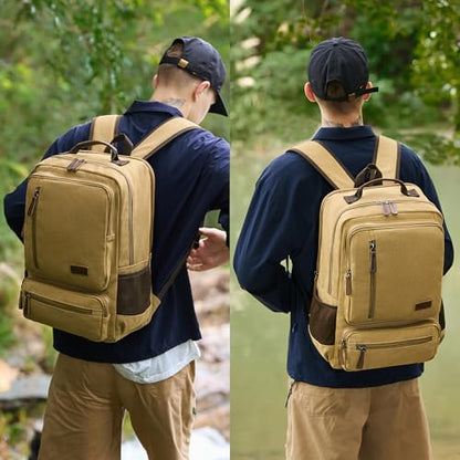 LXYGD Canvas Laptop Backpack for Men Women,Durable Travel Work Business Rucksack Bookbags Fits 15.6 Inch Notebook & Laptops,College Backpacks Computer Bag Weekender Hiking Daypack(Khaki)