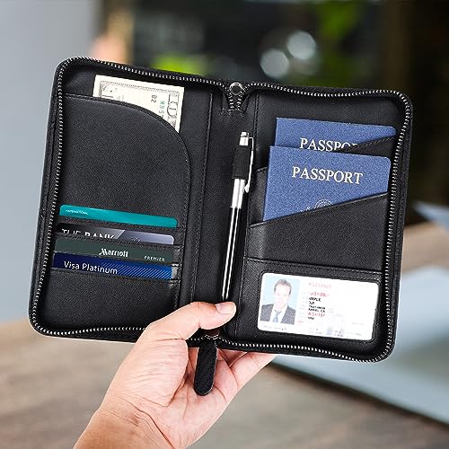 Polare Leather Passport Holder Travel Document Organizer Ticket Holder Case - color: Carbon Black