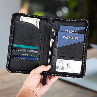 Polare Leather Passport Holder Travel Document Organizer Ticket Holder Case - color: Carbon Black