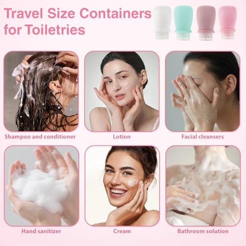 4 Pack 30ML/1OZ Colorful Silicone Travel Bottles with Locking Lid Refillable Leak-Proof Squeeze Bottle Cosmetic Storage Containers Vials for Lotion Toiletries