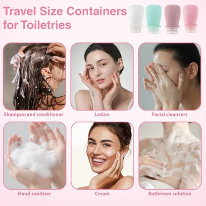 4 Pack 30ML/1OZ Colorful Silicone Travel Bottles with Locking Lid Refillable Leak-Proof Squeeze Bottle Cosmetic Storage Containers Vials for Lotion Toiletries