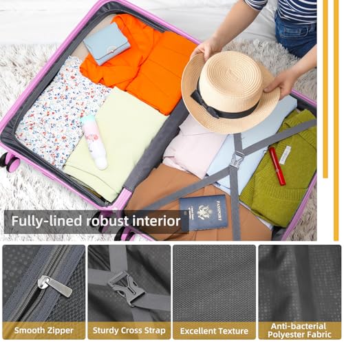 LARVENDER Carry On Luggage 22x14x9 Airline Approved, Suitcases with Wheels - color: Neon Pink