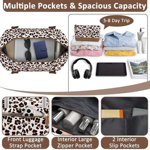 ELONGRIVER Women Travel Duffle Bags, Weekender Overnight Bag, Hospital Bag - color: Leopard Print, size: X-Large