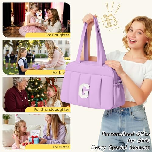 Initial Gym Duffle Bag, Carry On Bags for Women,Gift for Daughter - color: Purple, style: D