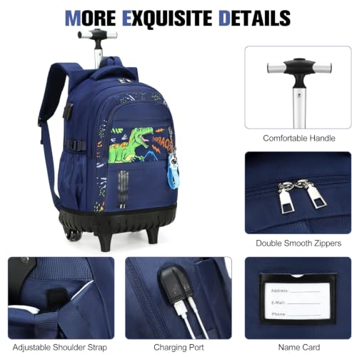 ACESAK 3PCS Rolling Backpack for Boys Children, Boys Backpack with Wheels - color: Dinosaur