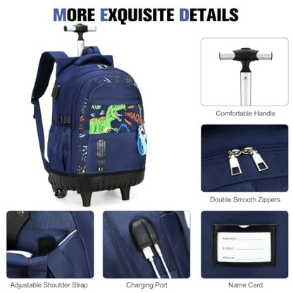 ACESAK 3PCS Rolling Backpack for Boys Children, Boys Backpack with Wheels - color: Dinosaur