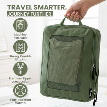 Packing Cubes Set of 3 Packing Cubes for Travel – Expandable Space Saver Organizer Bags – Suitcase Organizers for Clothes – Lightweight Travel Set (Forest Green)
