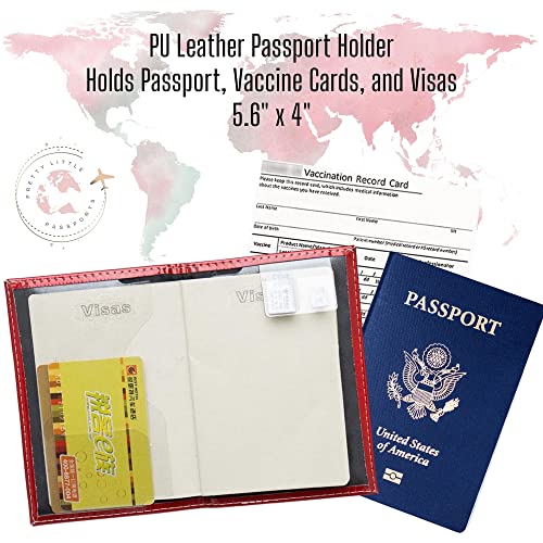 Chrome Passport Cover Vaccine Card Holder Combo, Passport Holder with Vaccine Card Slot (Red) - color: Red
