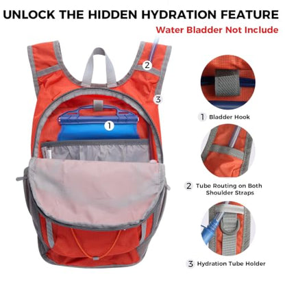 Small Hiking Backpack 13L Lightweight Foldable Travel Daypack for Men Women - color: Orange