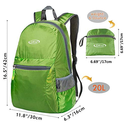 G4Free 20L Lightweight Packable Backpack Travel Hiking Daypack Foldable Backpack for Men Women - color: Light Green, size: 20L