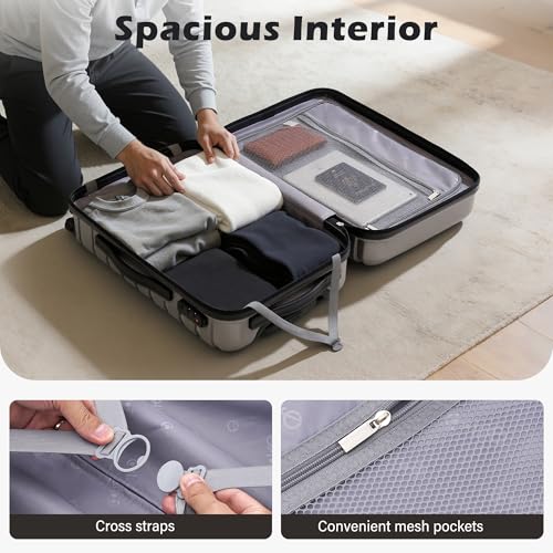 Coolife Lightweight Luggage with TSA Lock,Carry On Gray - color: Gray, size: Small(20in)