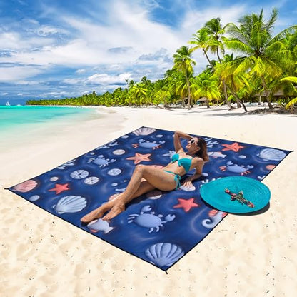 WIWIGO Beach Blanket Mat Waterproof Sandproof for 2-8 Adults Quick Drying - color: 3d - Ocean Deep Blue, size: 79" X 83"（1-4person）