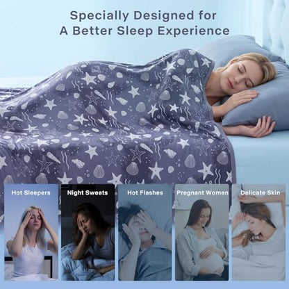 Cooling Blanket Twin Size 60"x90" Dual-Sided Thin Summer Blankets - color: Grey - Starfish, size: Twin 60"x90"