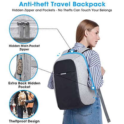 oscaurt Anti Theft Backpack 15.6 Inch Laptop Travel Backpack with Hidden Zipper and USB Charging Port Waterproof Business Computer Bag for Men & Women - color: Dark Grey