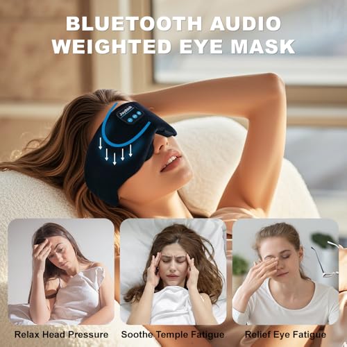 Joythink Weighted Eye Masks Bluetooth Sleep Mask Headphones Silk Wireless Bluetooth Headband for Side Sleepers Blackout for Airplane Travel Men Women Black - color: Black