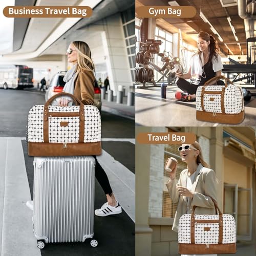 3PCS Weekender Bags for Women Large Overnight Bag, Brown Argyle - color: Brown Argyle