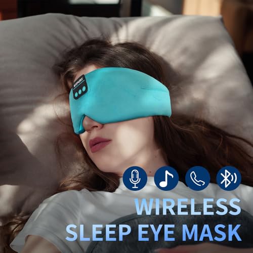 Sleep Mask Bluetooth 5.4 Headphones Soft Wireless Headband Eye Mask Blackout with Microphone (Emerald) - color: Emerald