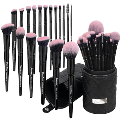 Bueart Design 18Pcs Pro Deluxe Makeup Brushes set with Make up Brush Holder - color: Fuchsia Black