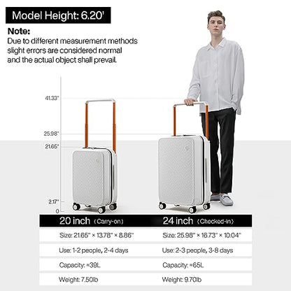 mixi Luggage Suitcases with Spinner Wheels,Upgrade Wide Handle PC Hardshell Rolling Travel Suitcase with TSA Lock, Checked-Medium 24-Inch, Smoke White - color: Smoke White, size: 24-inch Standard