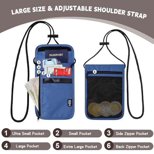 Likesing 5.5" L x 7.9" W Travel Neck Wallet, RFID Passport Holder (Blue) - color: Blue