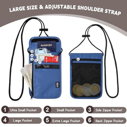 Likesing 5.5" L x 7.9" W Travel Neck Wallet, RFID Passport Holder (Blue) - color: Blue
