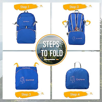 ZOMAKE Lightweight Packable Backpack 35L, Water Resistant Foldable Day Pack - color: B-dark Blue