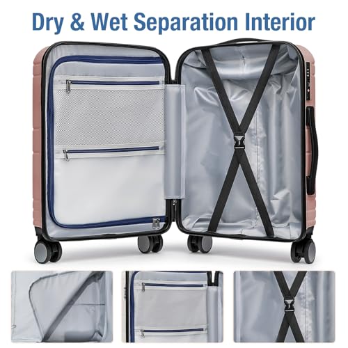 Carry On Luggage 22x14x9 Airline Approved,Hardside Suitcase,20 In,Rose Gold - color: Rose Gold