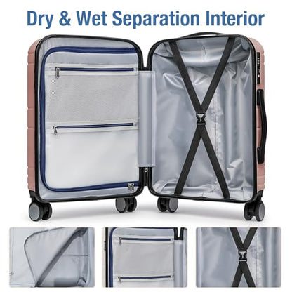 Carry On Luggage 22x14x9 Airline Approved,Hardside Suitcase,20 In,Rose Gold - color: Rose Gold