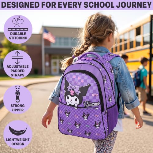 Get Trend Sanrio Kuromi Girls 2-in-1 Rolling Luggage Bag with Wheels - color: Purple Kuromi