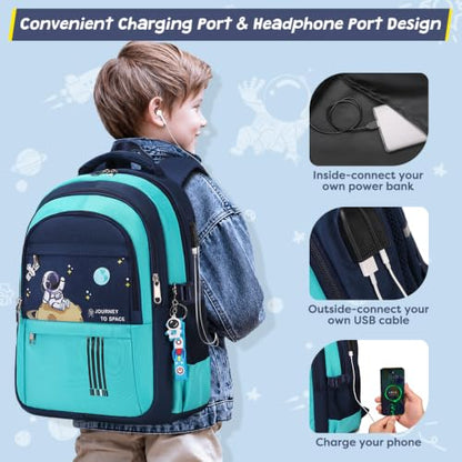 ACESAK Astronaut Backpack for Boys - Boy Backpack Schoolbag with Lunch Bag - color: Green