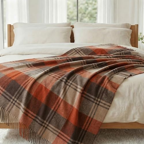 Soft Pure Wool Fall Throw Blanket, Lightweight Warmth, 55"x83" - color: Maple Forest, size: Standard (1.5 lbs)