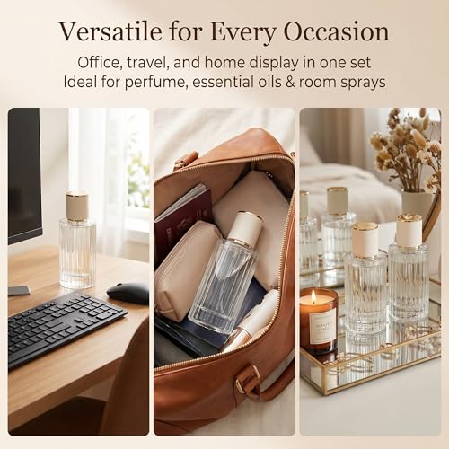 YU FENG 2 Pack 100ml Glass Perfume Spray Bottles, Gold Rim Atomizer - color: Ivory Cylinder